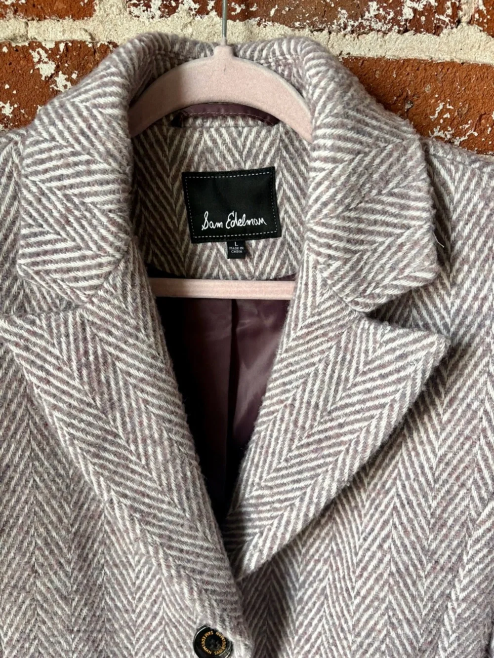 Sam Edelman Notch Collar Lavender & Ivory Herringbone Winter Coat - Picture 3 of 7